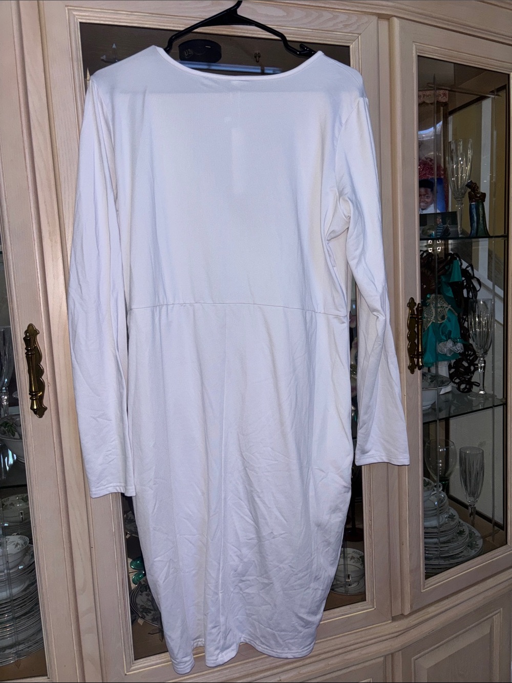 Classic White Long-Sleeve Wrap Dress - Picture 7 of 10